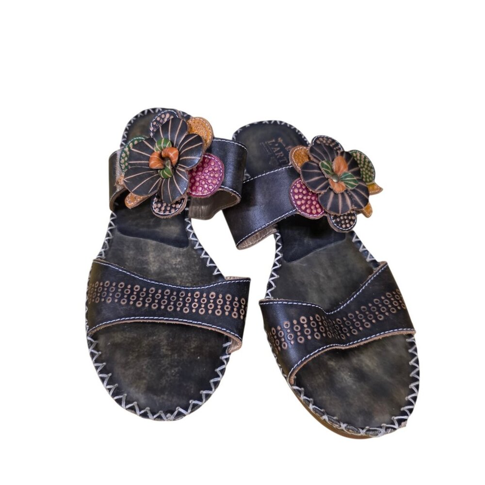 L’ARTISTE By Spring Step Oceanside Leather Sandals W/Flower Women Size US 8.5 39